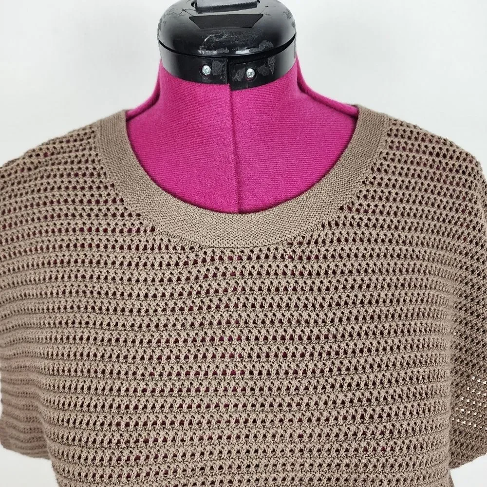 J.Jill Open-Knit Short Sleeve Cotton Blend Top Sweater Taupe Size M - Picture 10 of 12
